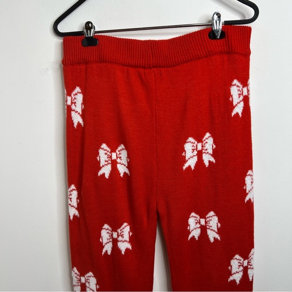 POOF! Merry Christmas Knit Bow Print Red Leggings NWOT Size L - Picture 9 of 11
